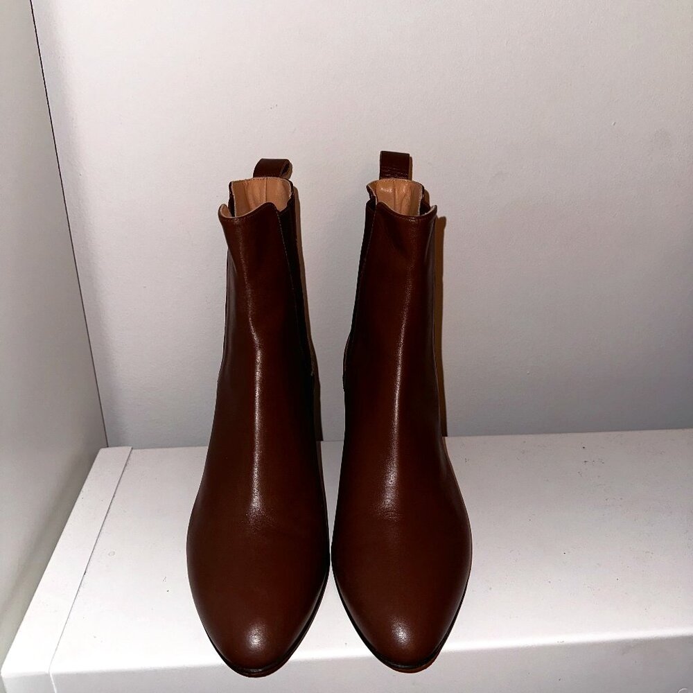 Kahmune Mila Brown Leather Almond Toe Heeled Chelsea Ankle Bootie Size 9